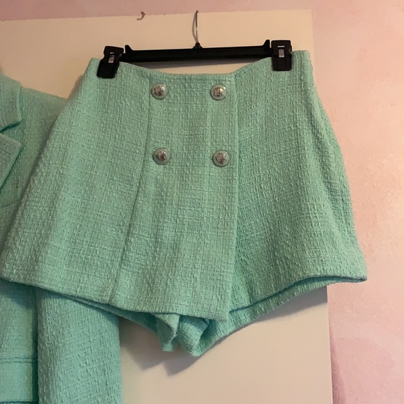 Zara Mint Green / Blue Tweed Blazer and Skort Set - Picture 6 of 9